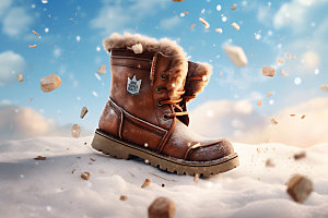 雪地靴保暖冬天摄影图