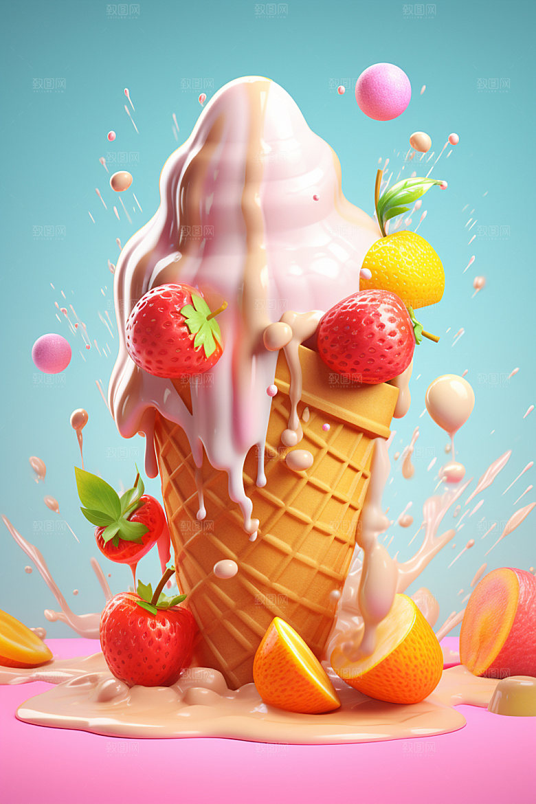 雪糕夏天零食模型