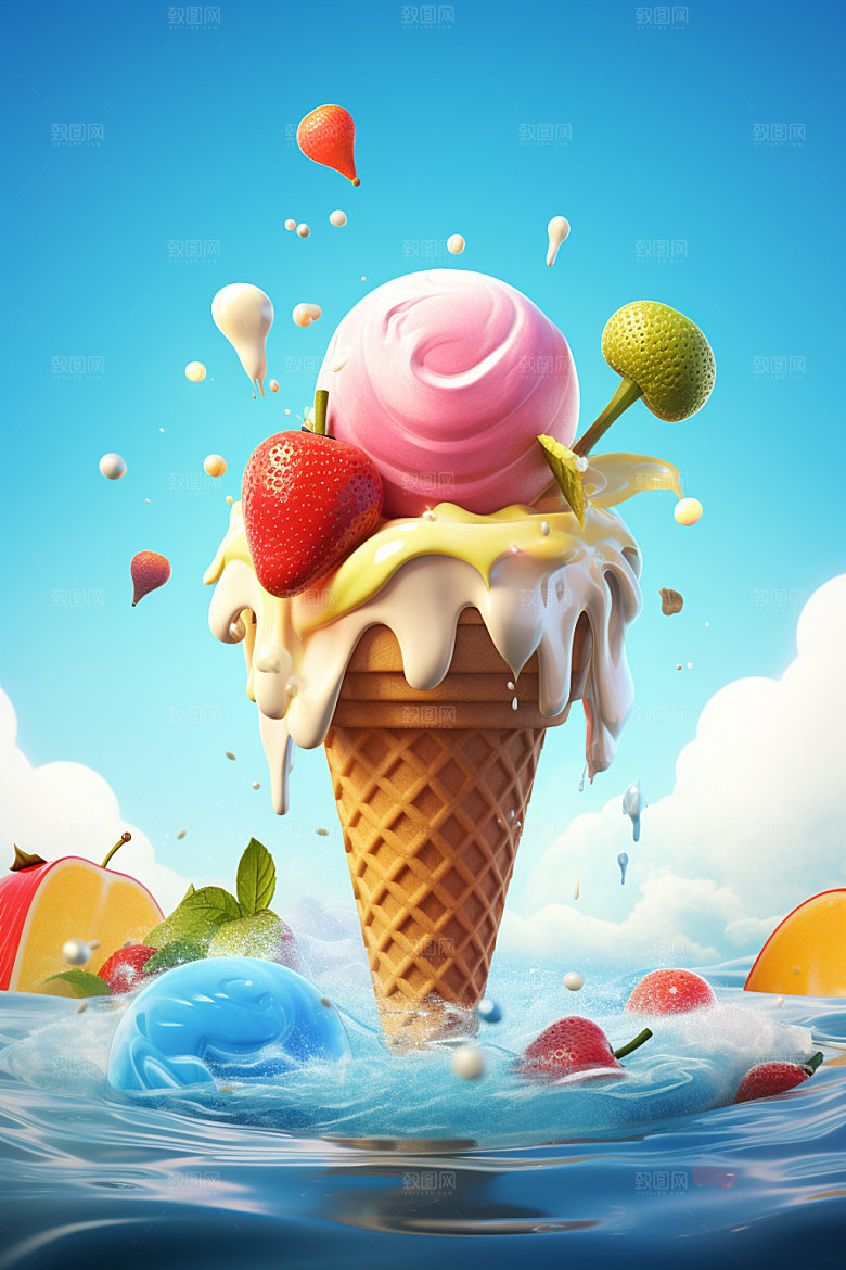 雪糕夏日凉爽模型