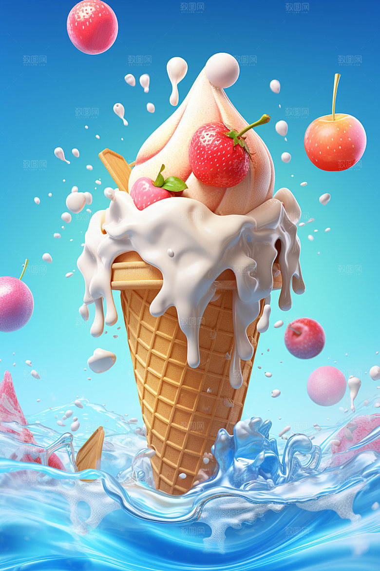 雪糕蛋筒夏日模型