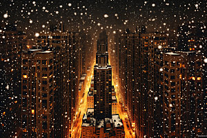 城市雪景北方城市飘雪城市夜景