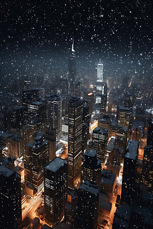 城市雪景北方城市冬天城市夜景
