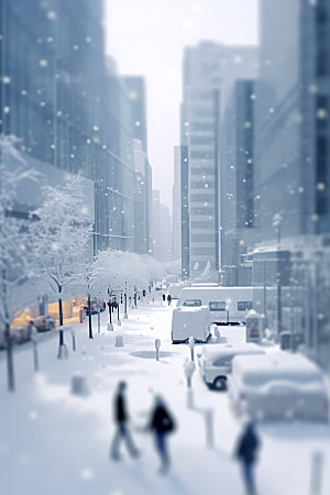 城市雪景鹅毛大雪冬季城市夜景