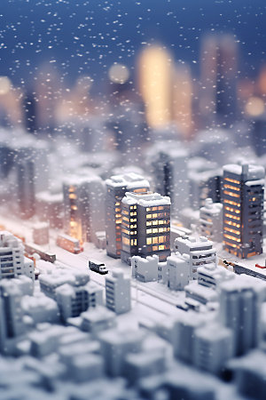 城市雪景冬季北方城市城市夜景