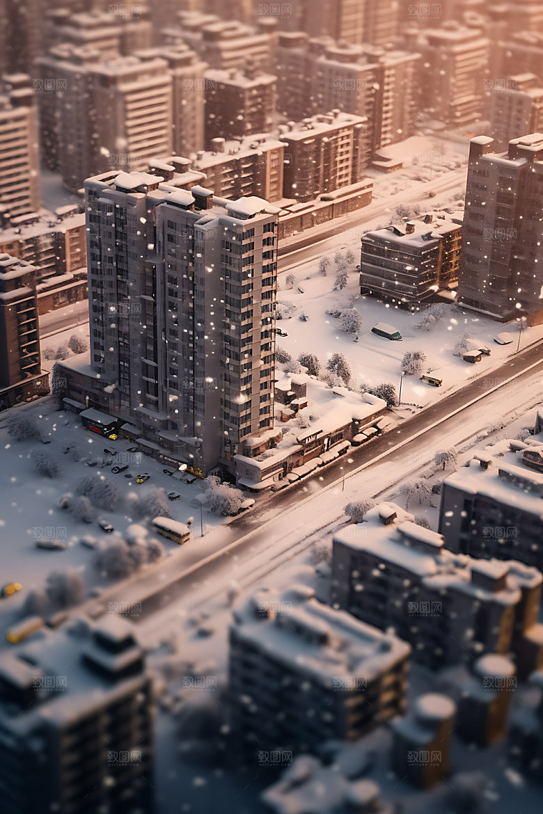 城市雪景北方城市飘雪城市夜景