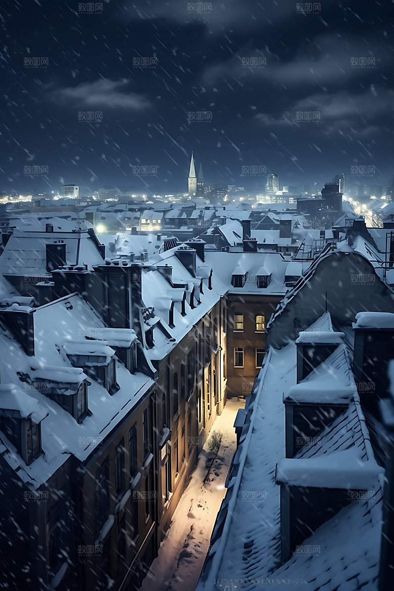 城市雪景冬季北方城市城市夜景