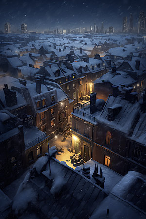 城市雪景北方城市冬季城市夜景