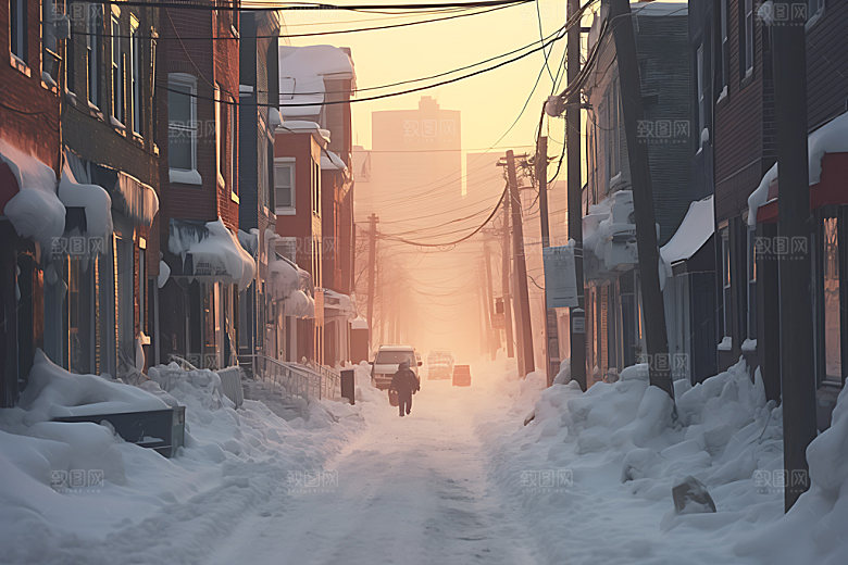 城市雪景冬季冬日城市夜景