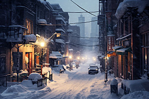 城市雪景冬天冬季城市夜景