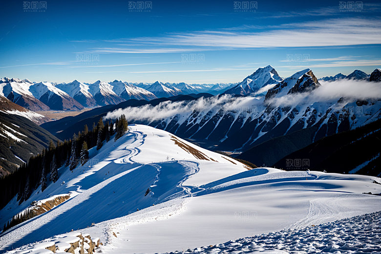 雪山雪峰风光摄影图
