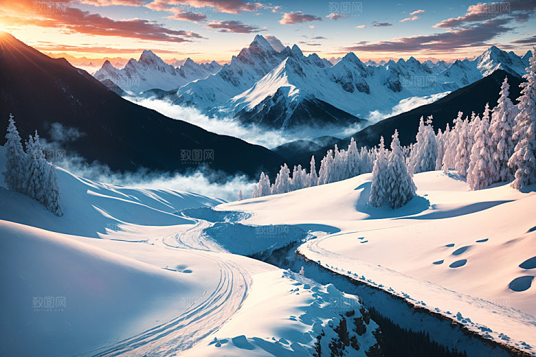 雪山顶峰风光摄影图