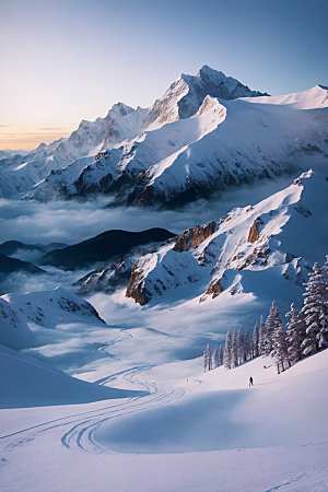 雪山高山顶峰摄影图
