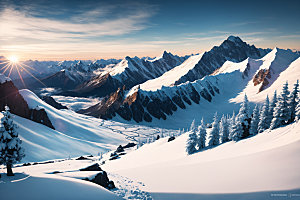 雪山风光雪峰摄影图