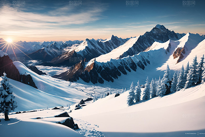 雪山风光雪峰摄影图