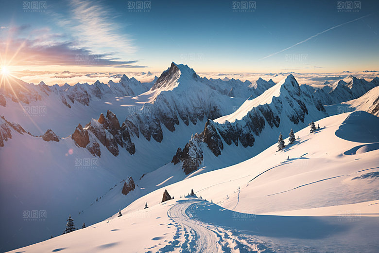 雪山雪峰顶峰摄影图