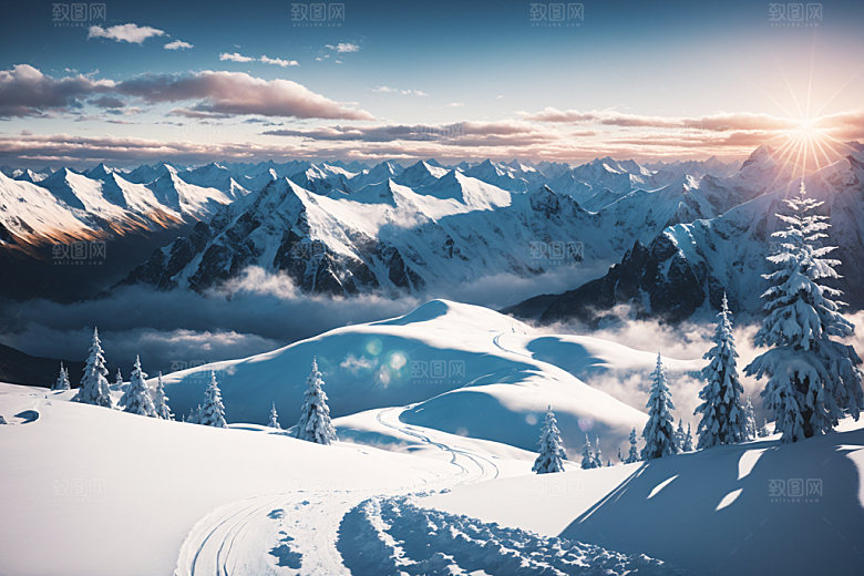 雪山顶峰风光摄影图