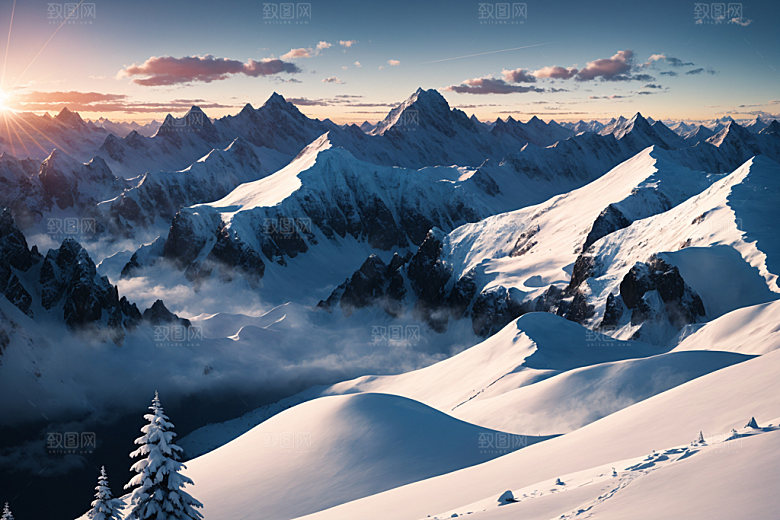 雪山风景雪峰摄影图