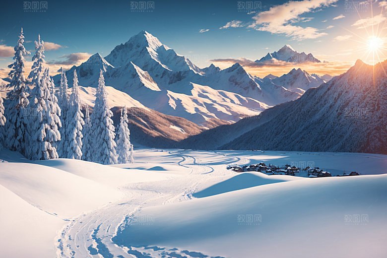 雪山雪峰风光摄影图