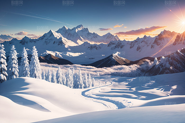 雪山风光风景摄影图