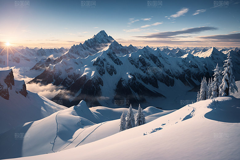 雪山顶峰高山摄影图