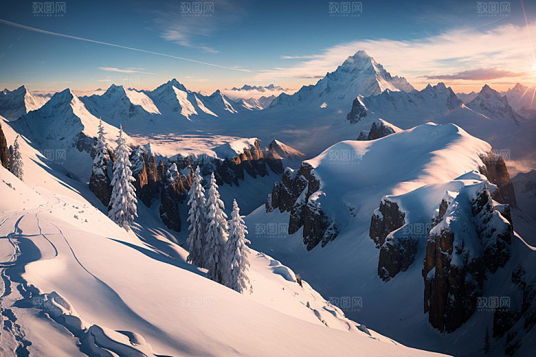雪山风景顶峰摄影图