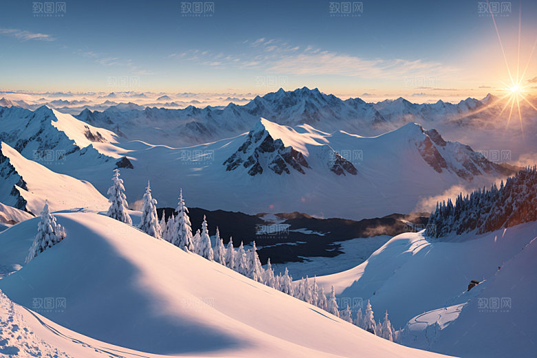 雪山风景雪峰摄影图