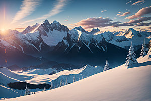 雪山风光雪峰摄影图
