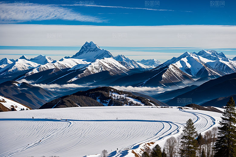 雪山雪峰高山摄影图