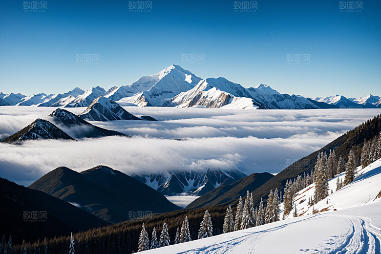 雪山顶峰风景摄影图