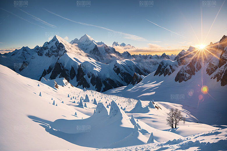 雪山风景雪峰摄影图