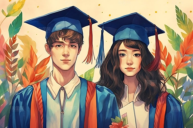毕业典礼毕业生青春插画