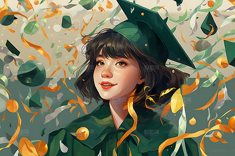 毕业典礼人物学士服插画