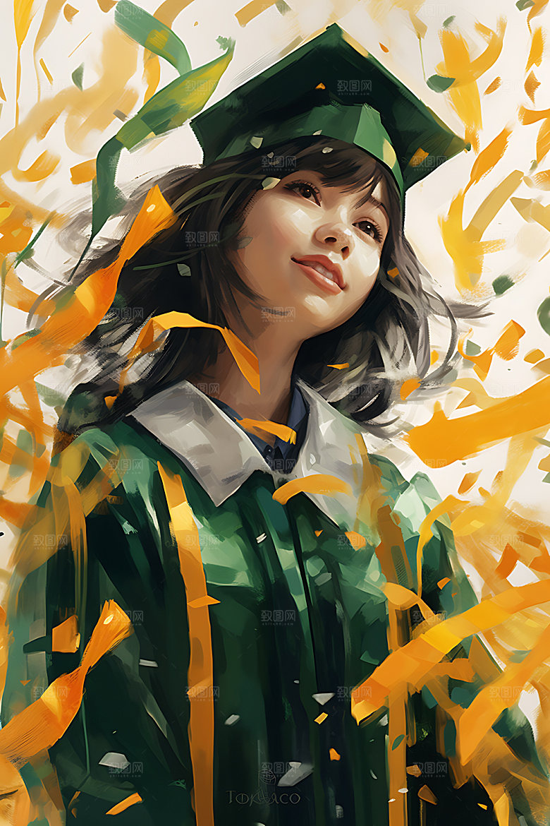毕业典礼青春学士服插画
