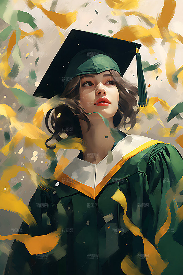 毕业典礼校园学士服插画