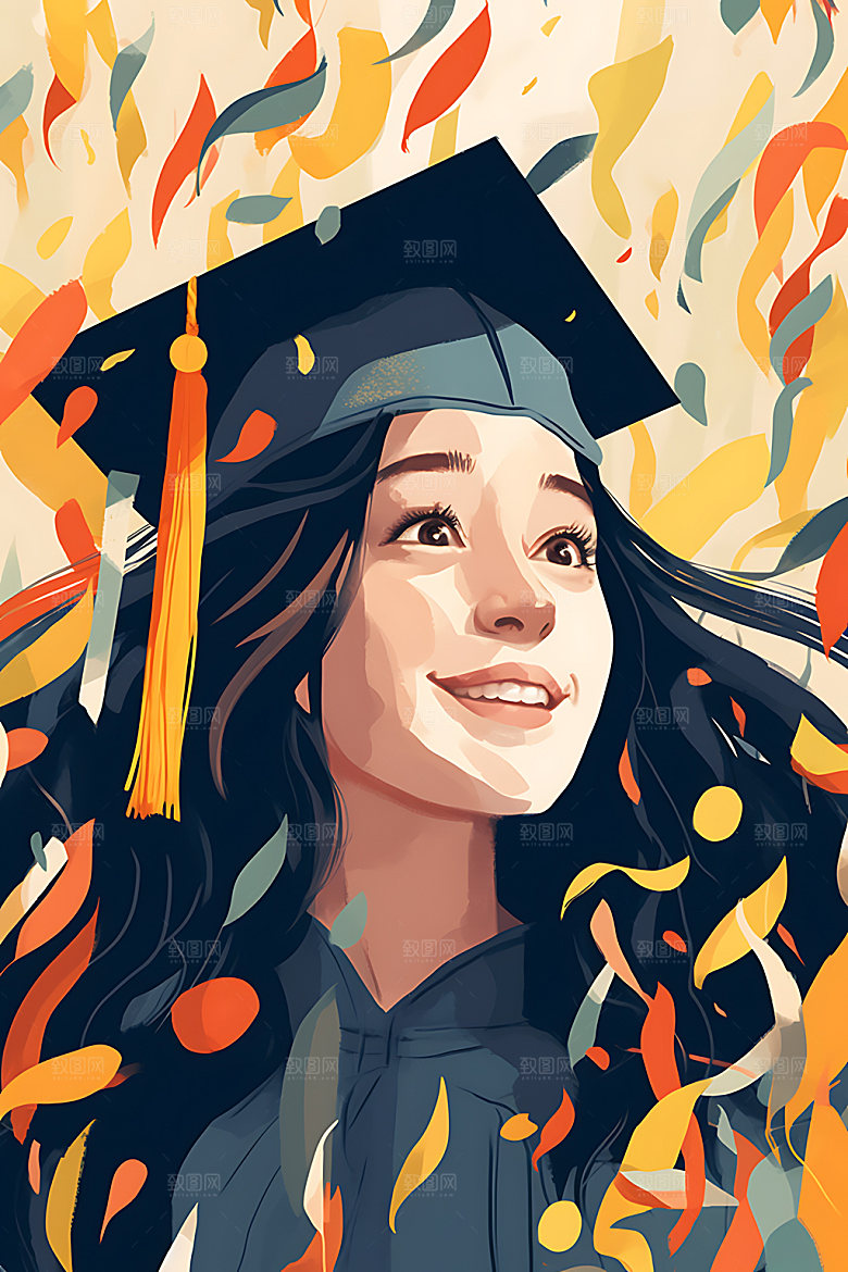 毕业典礼学士服手绘插画