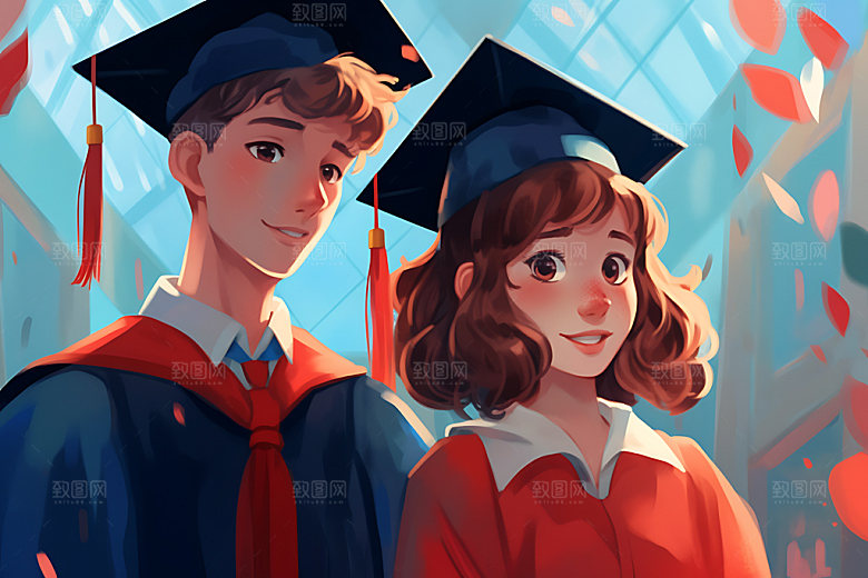 毕业典礼手绘纪念插画