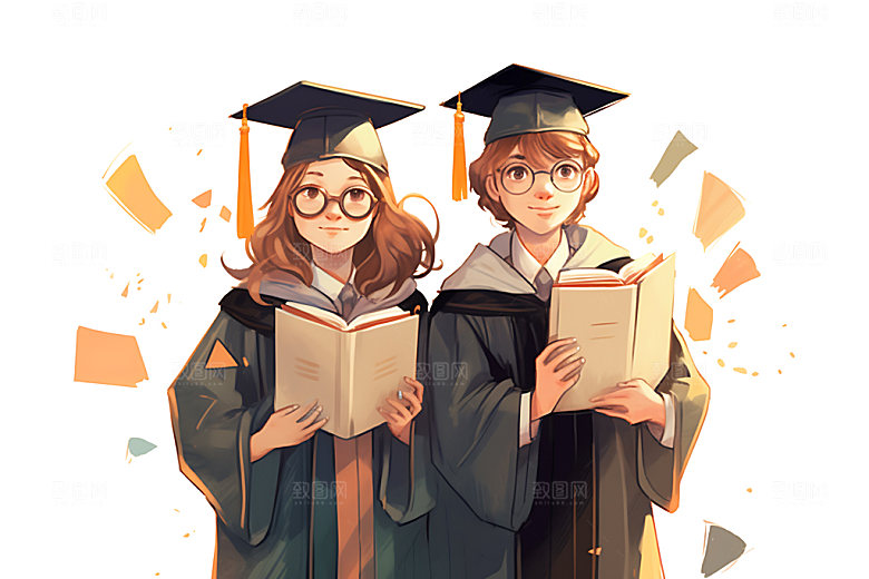 毕业典礼纪念学士服插画