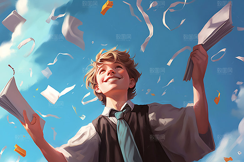 毕业典礼青春手绘插画