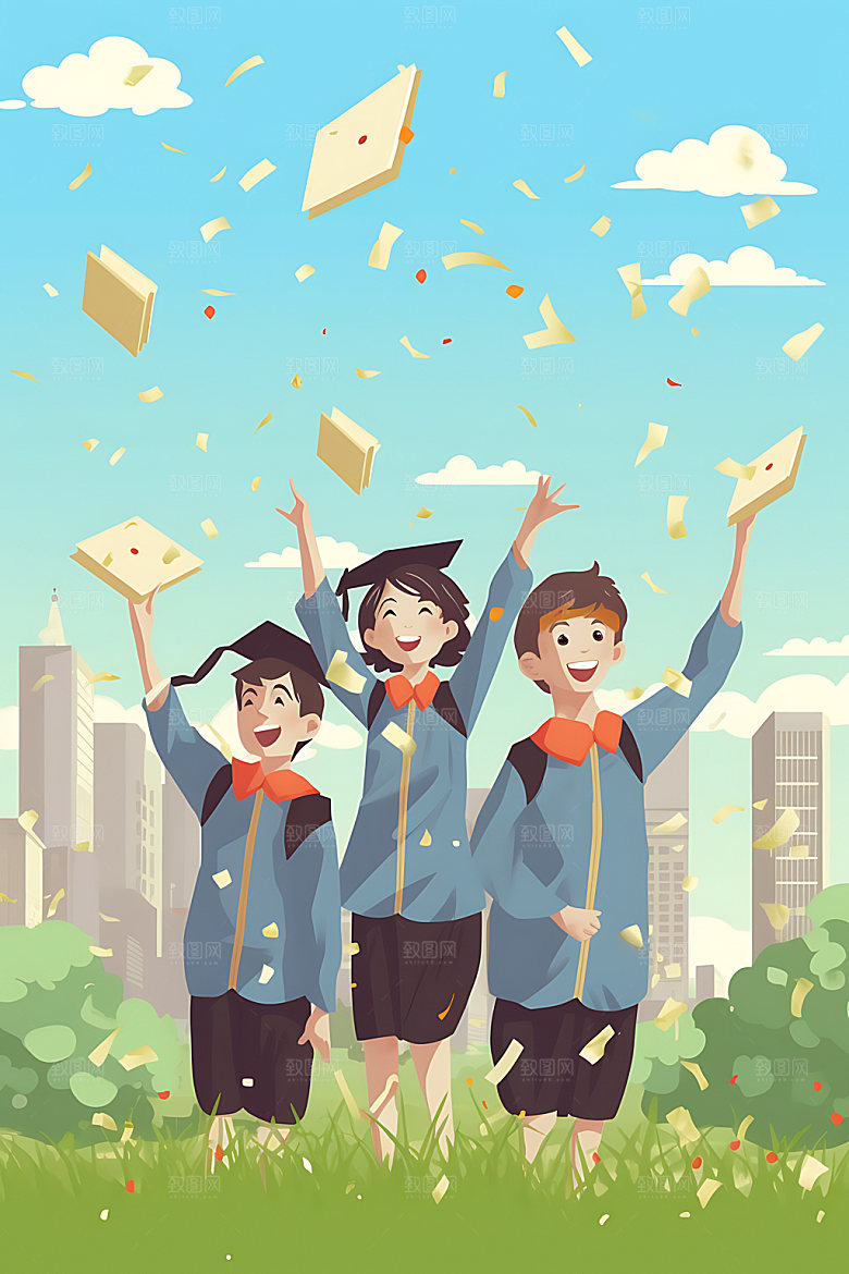 毕业典礼纪念青春插画