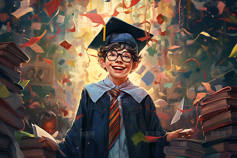 毕业典礼校园学士服插画