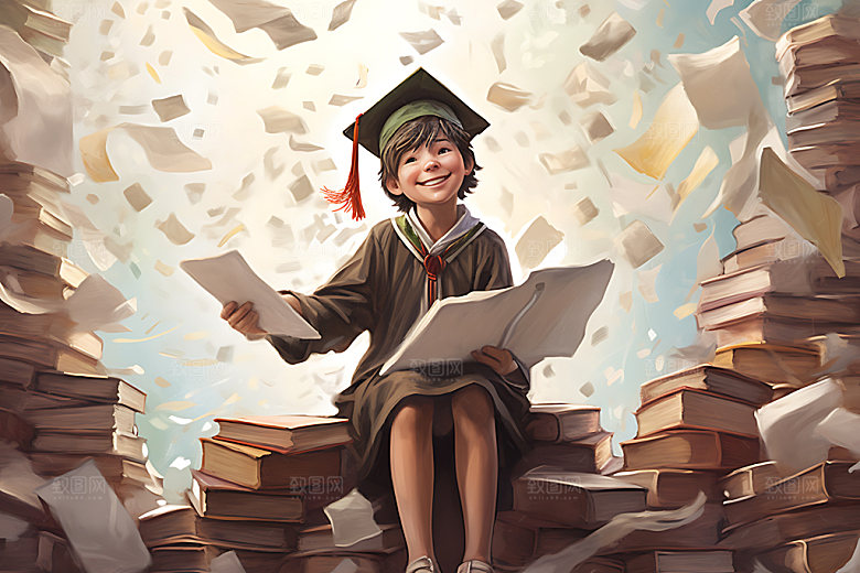 毕业典礼人物纪念插画