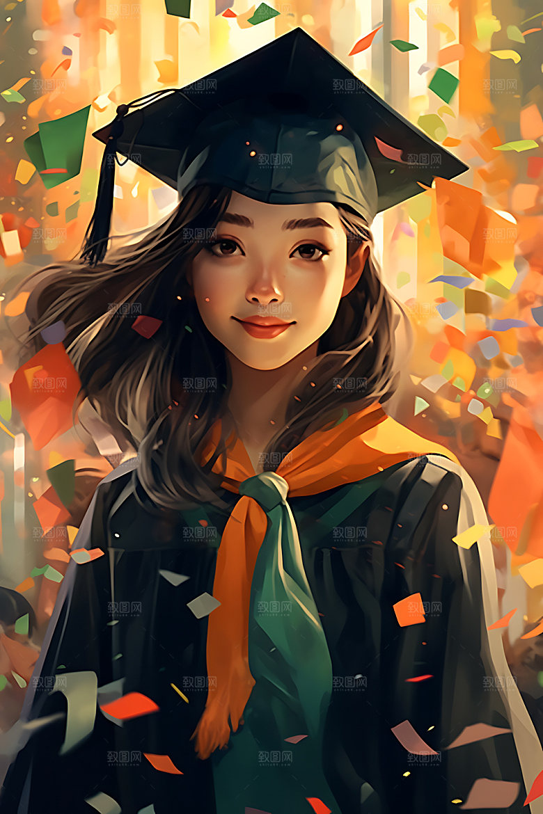 毕业典礼青春毕业生插画