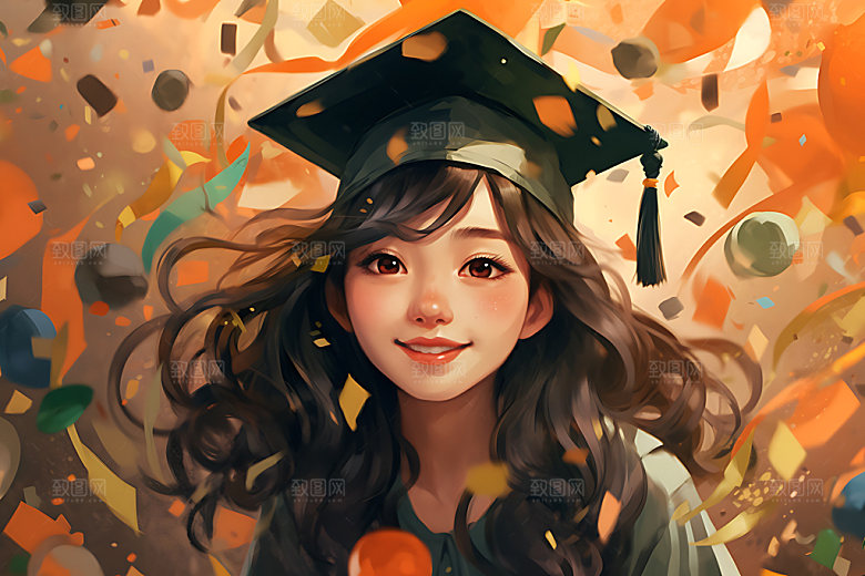 毕业典礼手绘学士服插画