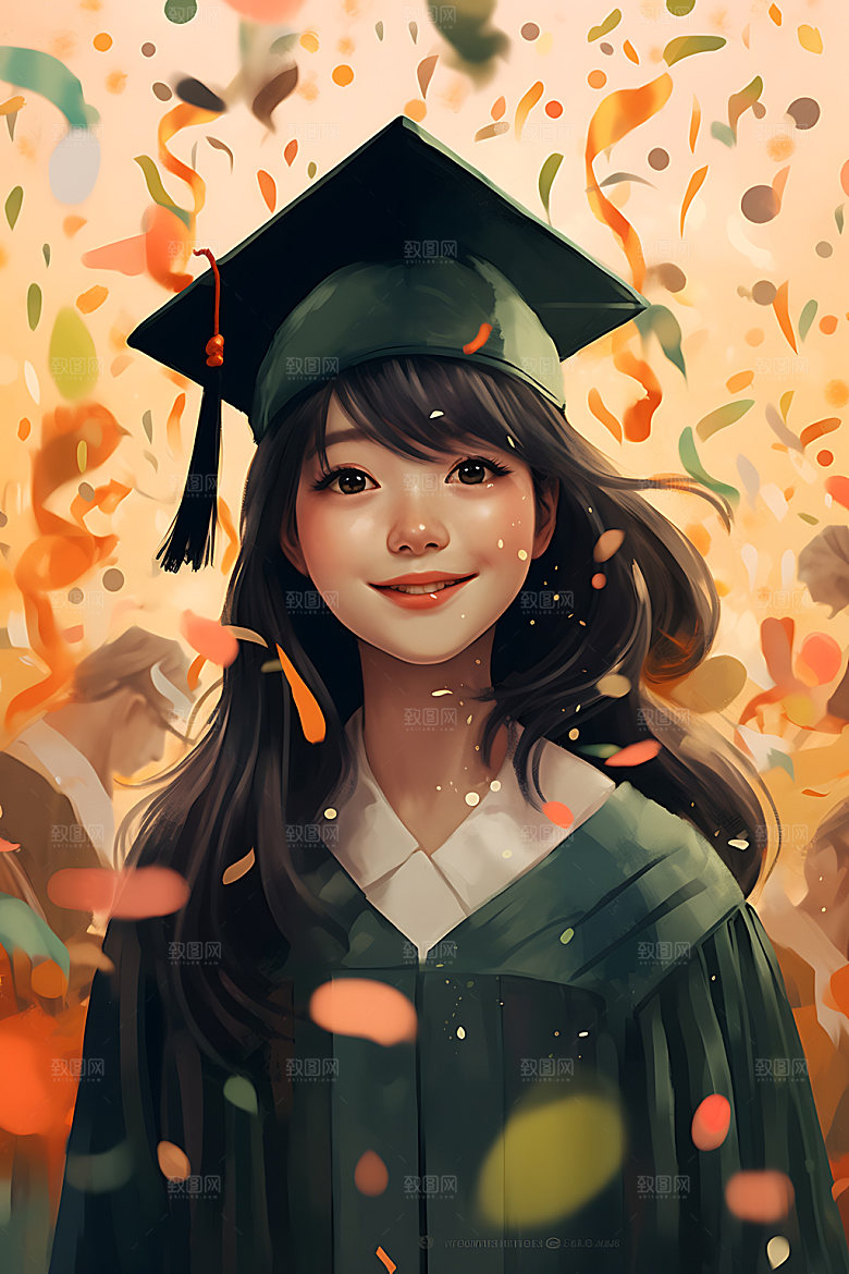 毕业典礼手绘毕业生插画