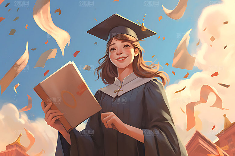 毕业典礼学士服手绘插画