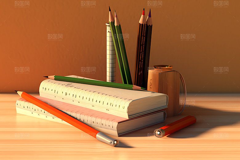 文具3D立体效果图