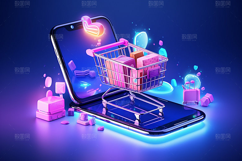 电商促销未来科技感虚拟购物矢量素材
