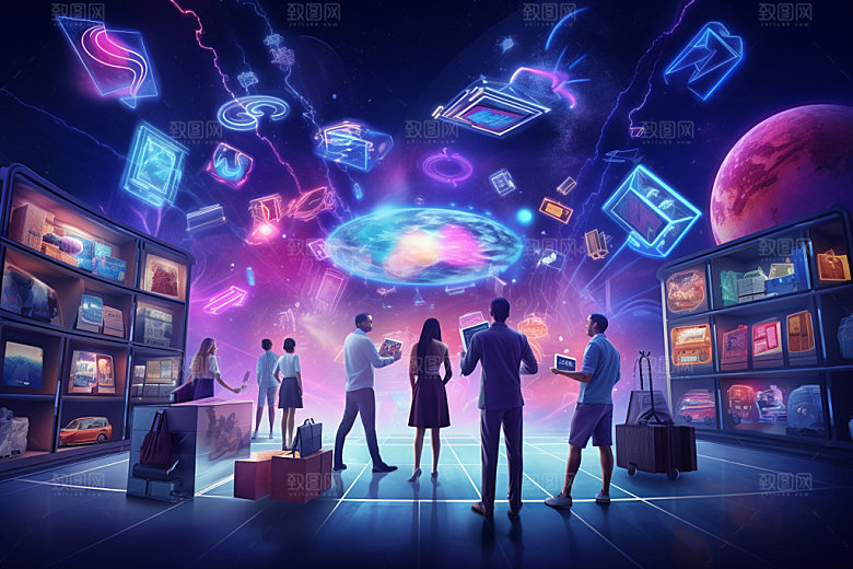 电商促销未来科技感虚拟购物矢量素材