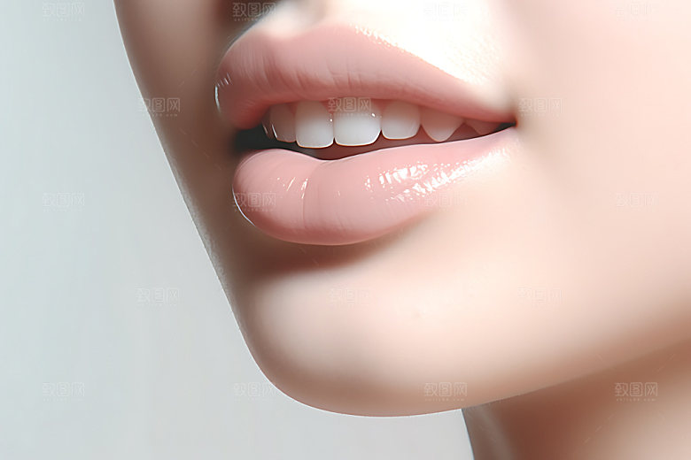 微笑牙齿清新特写摄影图
