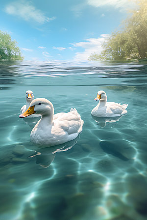 鸭子自然游泳摄影图